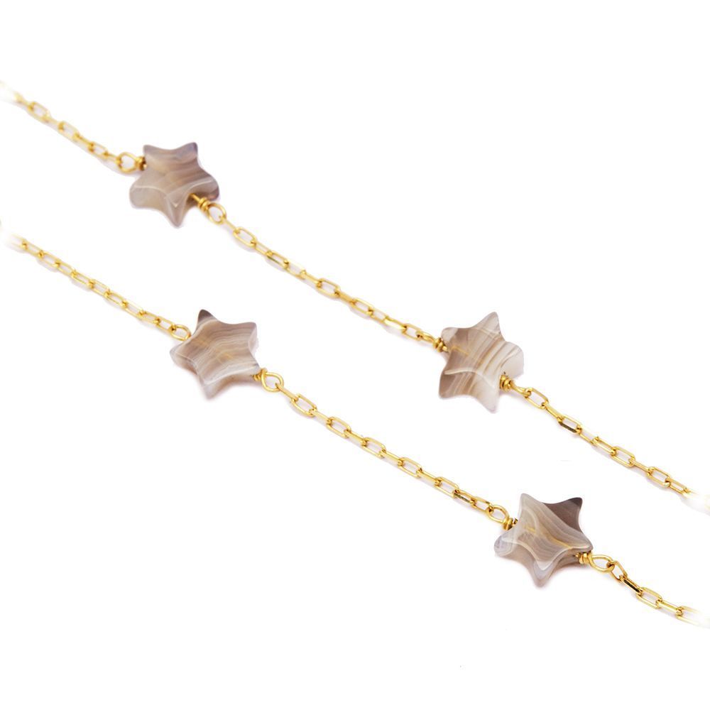 Pulseira Estrela com Pedra Agata em Ouro 18 Kilates - 21541